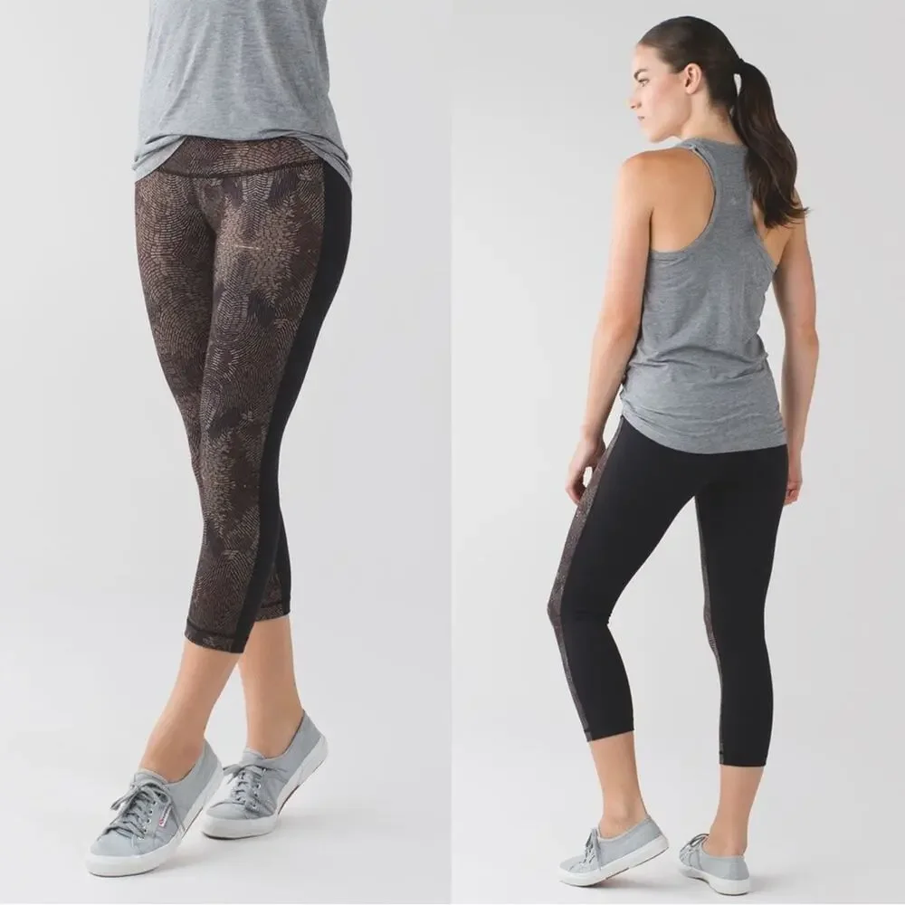 LULULEMON Wunder Under Crop II Golden Goddess Bead Envy Black Low Rise Legging 6